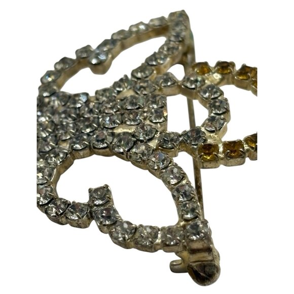 VTG Angel Brooch Pin Cherub w/ Halo Dangling Crystal Clear Rhinestones No Lead - Picture 6 of 14